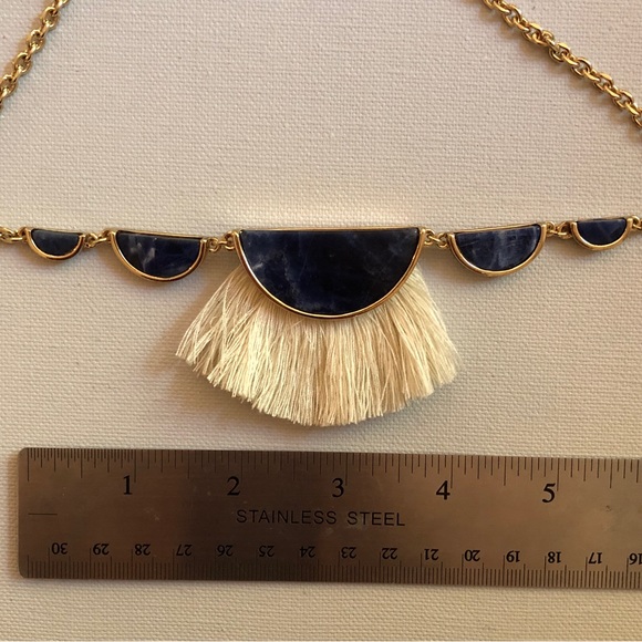 Anthropologie fringe tassel blue stone silver chain necklace Capwell brand - Picture 5 of 7